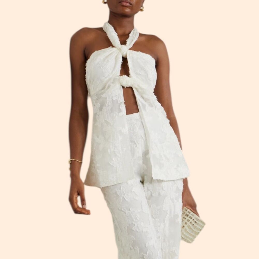 Cult Gaia White Floral Halter Top